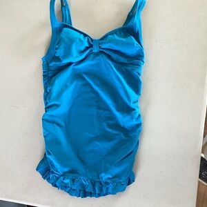 Lands' End Bright Turquoise Bow-Front Tankini Top
